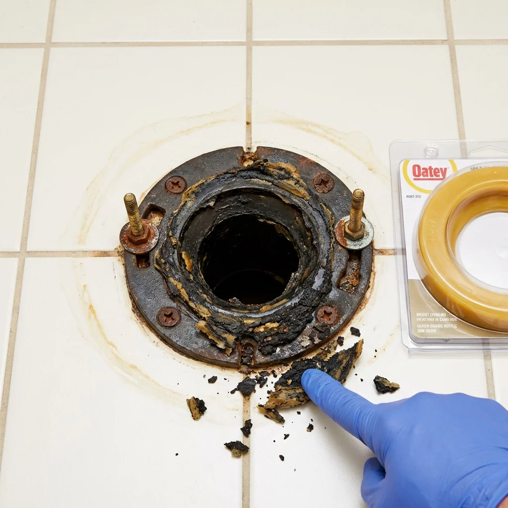 Failed wax ring showing water seepage at the base of a toilet in a McMinnville, TN home