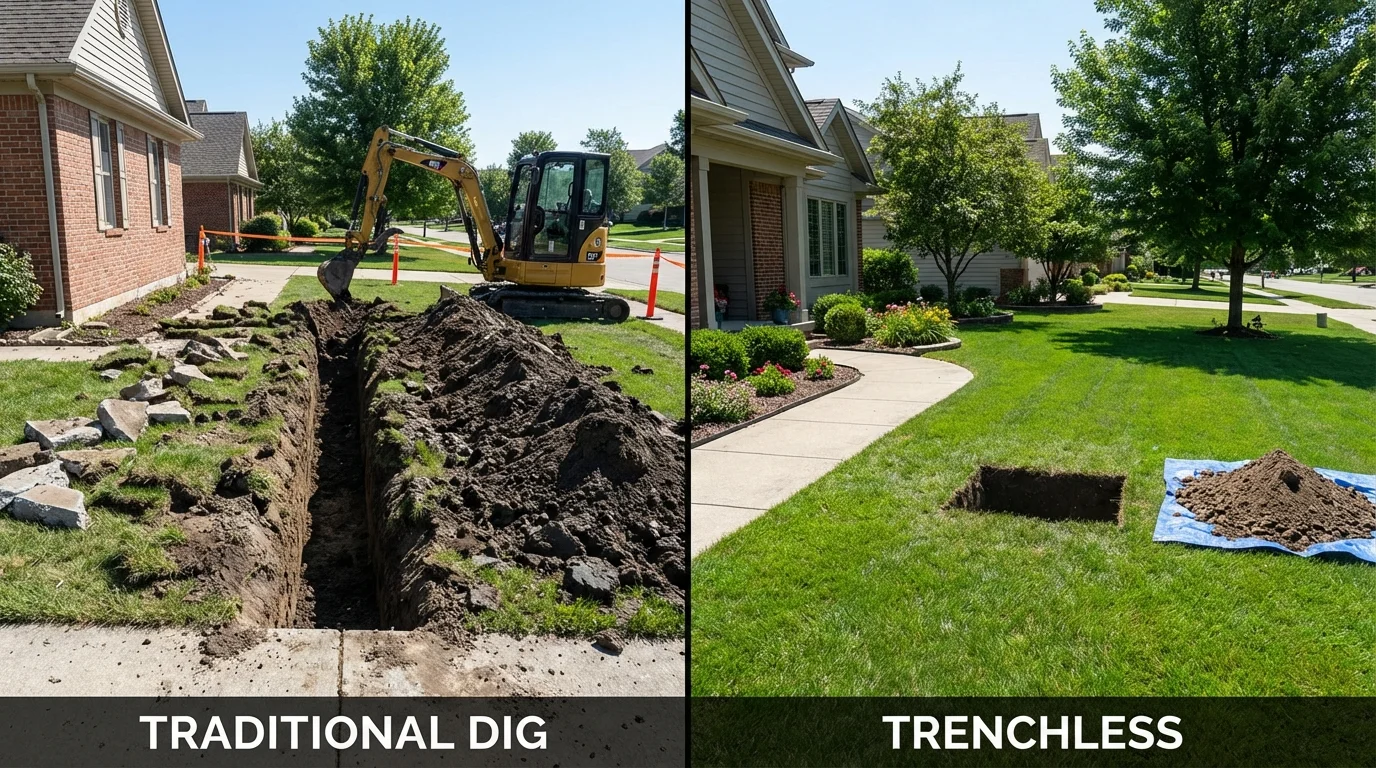 Trenchless sewer repair with minimal yard damage versus traditional excavation in McMinnville, TN